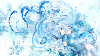 Hatsune miku, heads, twintails, snow, blue hair, vocaloid HD wallpaper