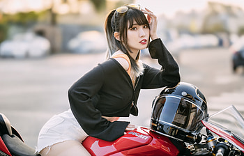 Model, bike, girl, women HD wallpaper