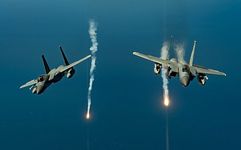 McDonnell Douglas F-15 Eagle, missile attack, F-15 in the sky, USAF, military aircraft, American fighters HD wallpaper