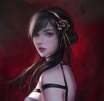 Vampire girl, red, tatiana hordiienko, fantasy, art, face, girl, vampire HD wallpaper