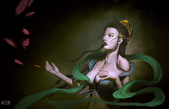 Fantasy girl, lin sen, frumusete, art, fantasy, green, girl, linsen HD wallpaper