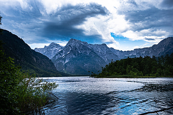 Nature, Mountains, Snow, Rocks, Lake, Branches, Snow Covered, Snowbound HD wallpaper