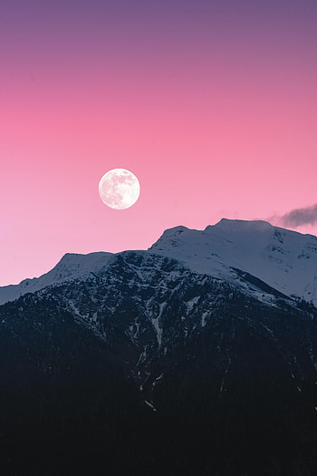 Nature, Mountains, Pink, Moon, Snow, Rocks, Snow Covered, Snowbound HD phone wallpaper