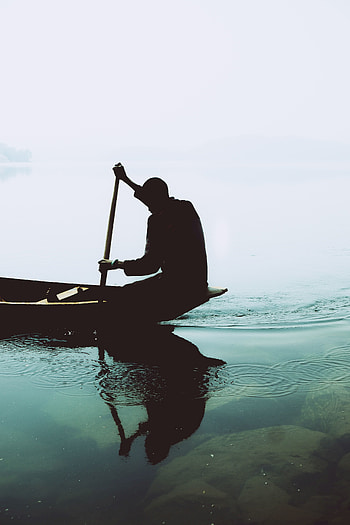 Alone, Nature, Silhouette, Boat, Loneliness, Lonely, Paddle, Oar HD phone wallpaper