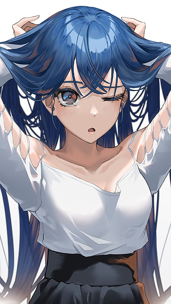 Cerulean Wink — Blue‑Haired Anime Girl , blue hair, Anime, girl, anime girl HD phone wallpaper