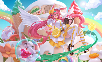 Fantasy girl, pink, fantasy, sixthsense, yellow, green, fruit, cute, girl, bunny HD wallpaper