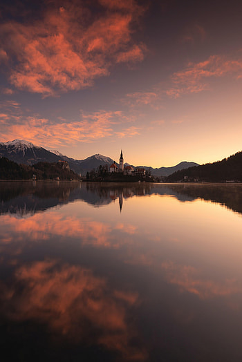 Nature, Mountains, Lock, Lake, Reflection, Tower HD phone wallpaper