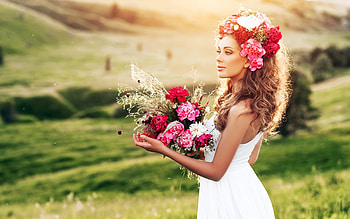 Flowergirl, model, girl, pretty, flower HD wallpaper