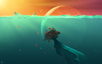 Deep Ocean Planet Fish, ocean, planet, fish, digital-universe, artist HD wallpaper