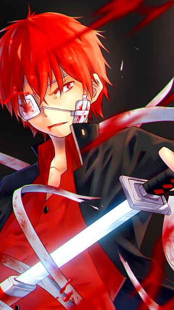 sword, red hair, red eyes, Anime, Original HD phone wallpaper