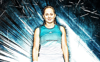 Jelena Ostapenko, grunge art, latvian tennis players, WTA, blue abstract rays, tennis, Aļona Ostapenko, fan art, Jelena Ostapenko HD wallpaper