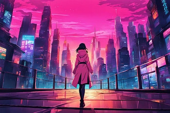 Women In Pink Long Coat Standing In Cyberpunk City , cyberpunk, scifi, artist, artwork, digital-art, deviantart HD wallpaper