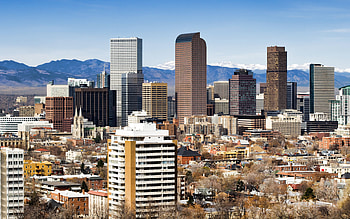 Denver skyscrapers, Evening sunset, Modern buildings HD wallpaper