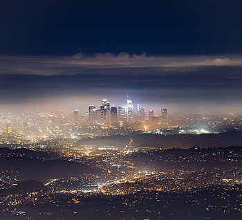 Metropolis, cityscape, city, dusk, lights HD wallpaper