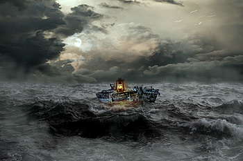 Sea, Waves, Miscellanea, Miscellaneous, Boat, Overcast, Mainly Cloudy, Storm HD wallpaper