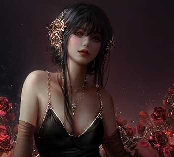 Lady Rose, nixeu, fantasy, art, red, girl HD wallpaper