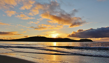 Nature, Sunset, Sky, Waves, Hill HD wallpaper
