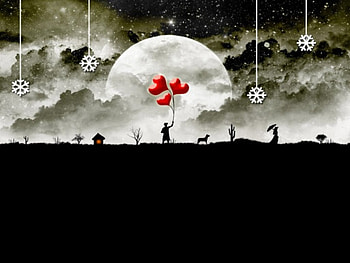 Snow Flakes, hearts, snowflakes, people, moon HD wallpaper
