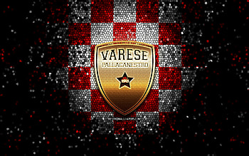 Pallacanestro Varese, glitter logo, LBA, red white checkered background, basketball, italian basketball club, Pallacanestro Varese logo, mosaic art, Lega Basket Serie A HD wallpaper