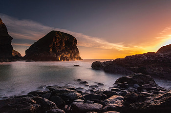 Beach Rocks Clouds Golden Hour , beach, rocks, clouds, nature HD wallpaper
