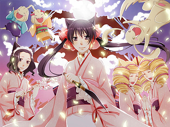 Otome Youkai Zakuro, dagger, curls, houzuki, bonbori, zakuro, susukihotaru, long hair, twin tails, fox girls, girls, knife, blonde hair, female HD wallpaper