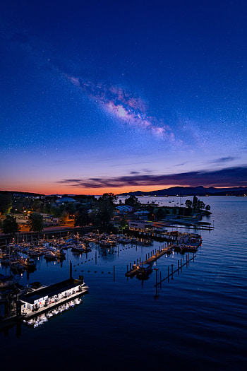 Cities, Twilight, City, View From Above, Starry Sky, Dusk, Port, Harbor HD phone wallpaper