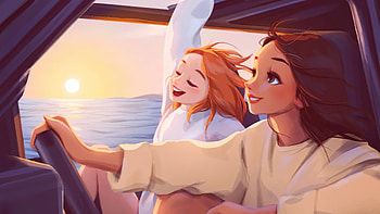 Dawn Over The Ocean Lo Fi Girls , artist, artwork, digital-art, artstation HD wallpaper