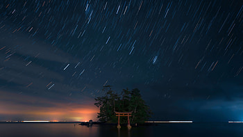 Windows 10, Microsoft stock, night, lake HD wallpaper