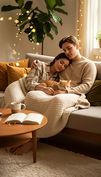 couple, cat HD phone wallpaper
