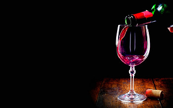 GLASS of RED WINE, cork, black background, wine red, glass, bottle HD wallpaper
