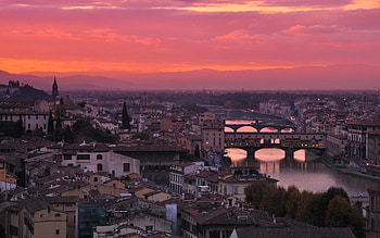 Ponte Vecchio, Florence sunset, Cityscape, Panoramic view HD wallpaper