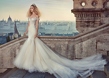 Bride, white, model, city, galia lahav, girl, dress, beauty, woman HD wallpaper