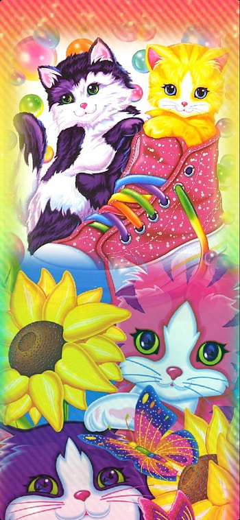 Lisa Frank Kittens cat, rainbow, art, pink, kitten, LisaFrank, bubbles HD phone wallpaper