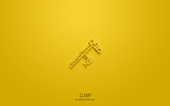 Clamp 3d icon, yellow background, 3d symbols, Clamp, tools icons, 3d icons, Clamp sign, tools 3d icons HD wallpaper