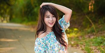 Outdoor, Asian woman, long hair, arms up HD wallpaper