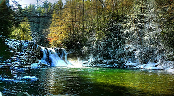 Waterfall, winter, other, nature, forest HD wallpaper