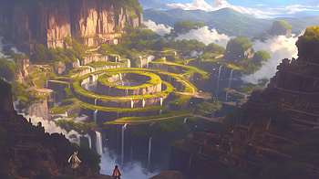 Anime Landscape: Majestic Labyrinth Maze, anime landscape, labyrinth HD wallpaper