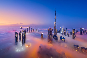 Fog-Kissed Dubai: Skyscrapers Above the Clouds, fog, skyscraper, man made, Dubai HD wallpaper