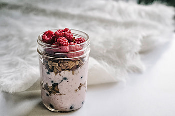 Food, Raspberry, Nuts, Yogurt, Yoghurt HD wallpaper