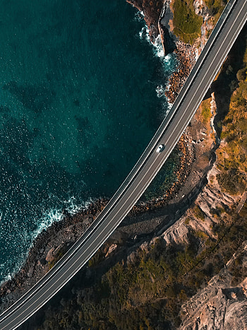 Nature, View From Above, Coast, Road, Car, Machine HD phone wallpaper