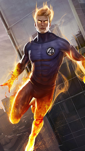 Human Torch, Human fireball, Burning inferno, Superpowered heat HD phone wallpaper