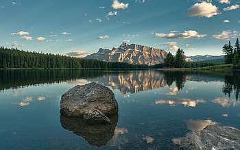 Lake in Canada, Canada, narional park, calm, rocks, lake HD wallpaper