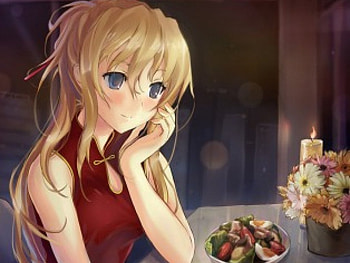 Lilly Waiting For You.... :P, sweet, lilly, anime, waiting, cute, girl, red dress, kawata HD wallpaper