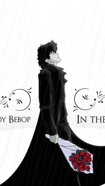 Preview cowboy bebop, spike spiegel, guy, brunette, rain, flower HD phone wallpaper