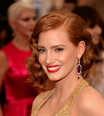 Red lips, smile, Jessica Chastain HD phone wallpaper