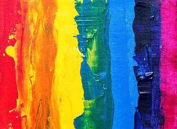 Colorful abstract rainbow painting with textured acrylic on canvas, showcasing vibrant hues. HD wallpaper