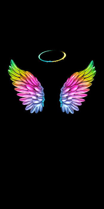 Neon angel, magenta, rainbow, wings, halo HD phone wallpaper
