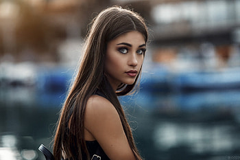 Unknown Model, model, blue eyes, brunette, beautiful, depth of field, woman, portrait, face, juicy lips, women outdoors HD wallpaper