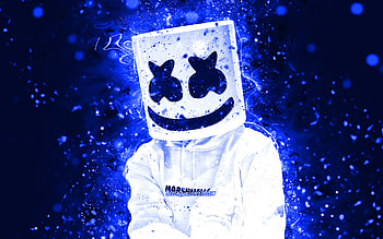 DJ Marshmello, Christopher Comstock, dark blue neon lights, , american DJ, superstars, Marshmello , dark blue abstract backgrounds, music stars, Marshmello, DJs HD wallpaper