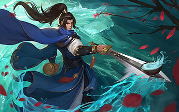 Fantasy man, fantasy, man, blue, green, fayan jiang, water HD wallpaper